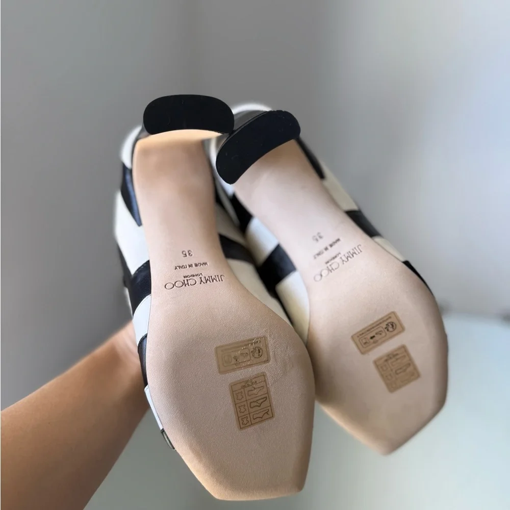 New JIMMY CHOO Kinley 75 two-tone leather mules $895 35 - Picture 11 of 13